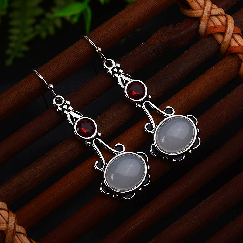 Serenemyst Copper Silver-Plated Moonstone and Agate Healing Purity Earrings