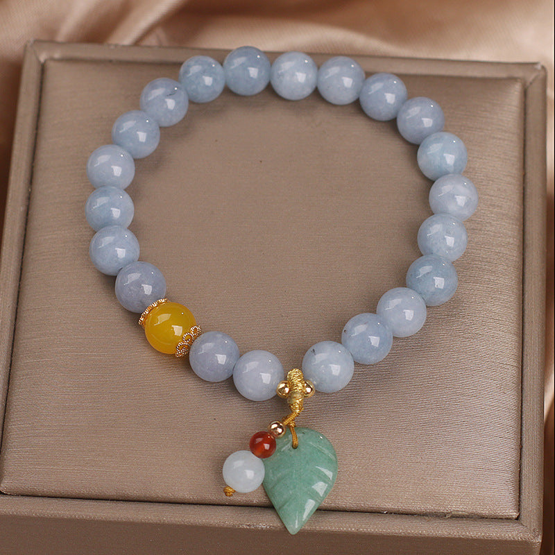 Serenemyst Natural Aquamarine Leaf Jade Pendant Healing Purity Bracelet