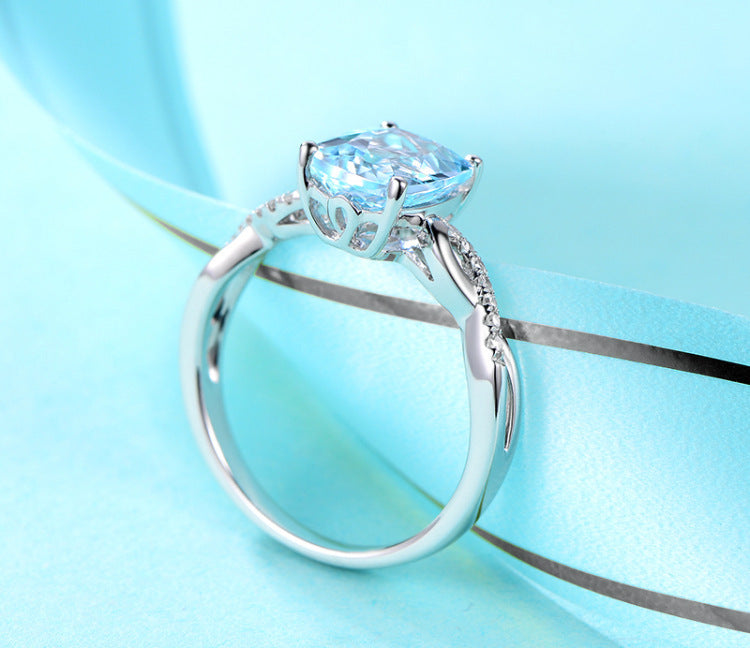 Serenemyst Copper Platinum-Plated Natural Aquamarine Healing Peace Female Ring