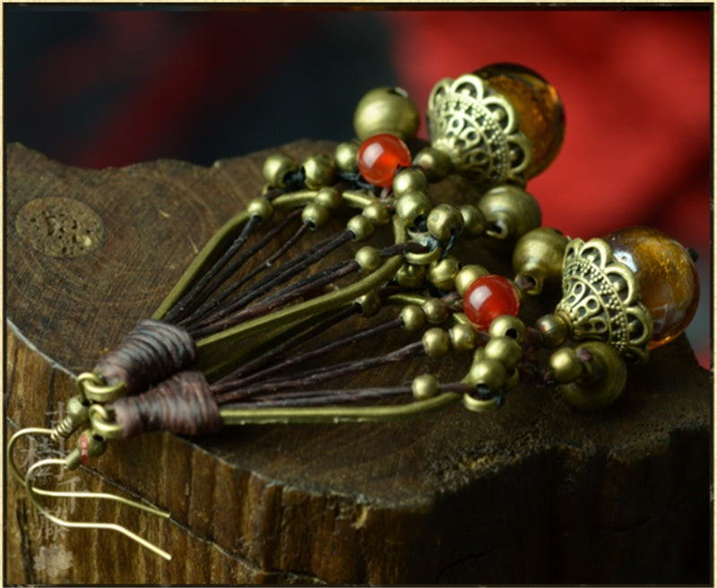 Serenemyst Vintage Glazed Copper Bead Bell Wealth Earrings