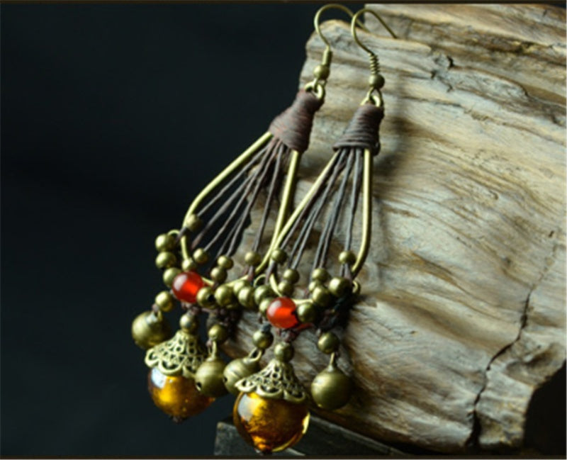 Serenemyst Vintage Glazed Copper Bead Bell Wealth Earrings