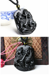 Serenemyst Natural Obsidian Mother And Child Pixiu Wealth Pendant Necklace