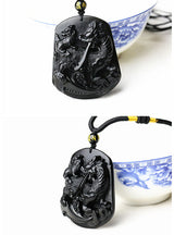 Serenemyst Natural Obsidian Mother And Child Pixiu Wealth Pendant Necklace