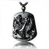 Serenemyst Natural Obsidian Mother And Child Pixiu Wealth Pendant Necklace