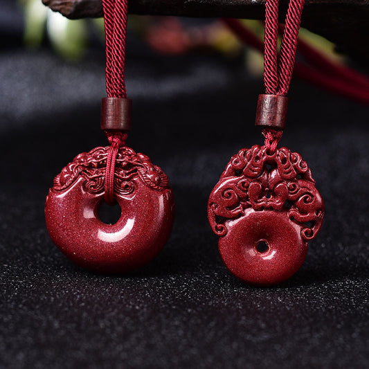 Serenemyst Natural Purple Cinnabar Peace Lucky Pixiu Pendant Necklace