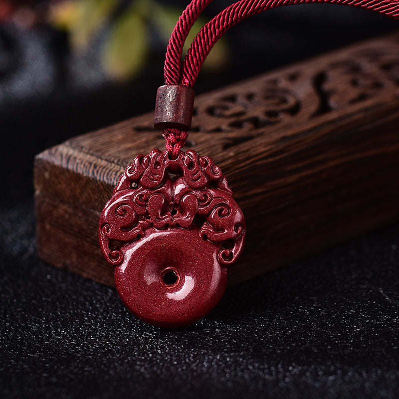 Serenemyst Natural Purple Cinnabar Peace Lucky Pixiu Pendant Necklace