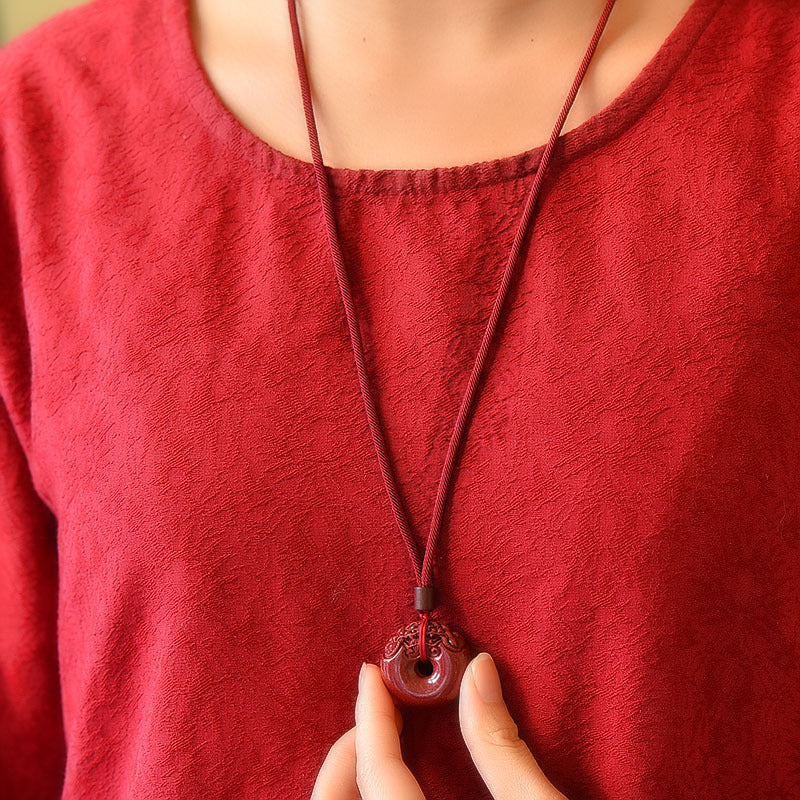 Serenemyst Natural Purple Cinnabar Peace Lucky Pixiu Pendant Necklace