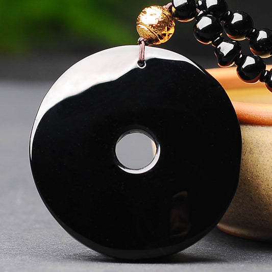 Serenemyst Natural Obsidian Double Pixiu  Peace Buckle Pendant Necklace