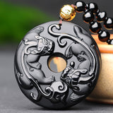 Serenemyst Natural Obsidian Double Pixiu  Peace Buckle Pendant Necklace