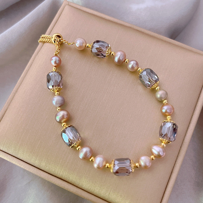 Serenemyst Natural Pearl Rose Quartz Alloy Chain Healing Charm Bracelet