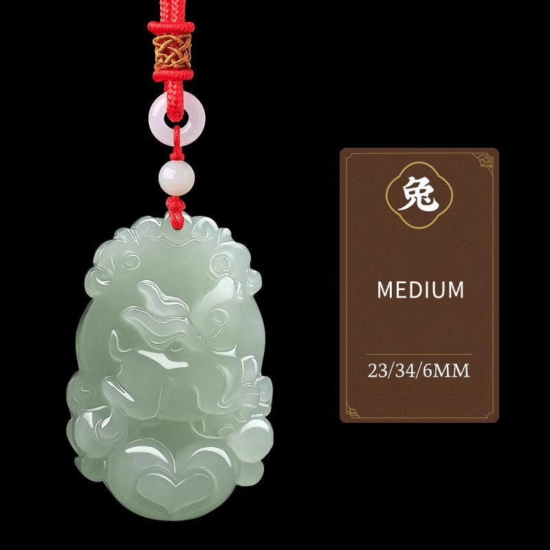 Serenemyst Natural Hetian Jade Chinese Zodiac Protection Pendant With Beads Chain