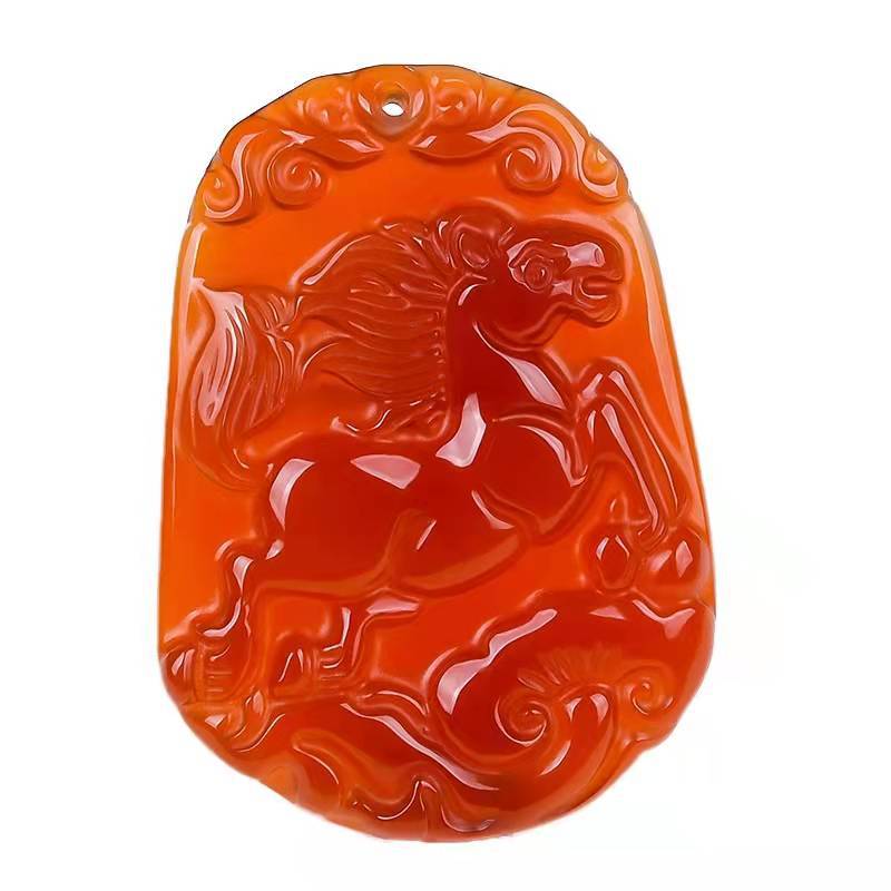 Serenemyst Natural Red Agate Carved Chinese Zodiac Protection Pendant