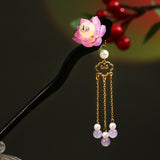 Serenemyst Classical Chinese Style Luminous Lotus Tassel Healing Hairpin