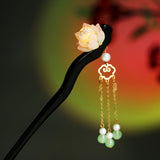 Serenemyst Classical Chinese Style Luminous Lotus Tassel Healing Hairpin