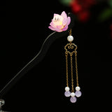 Serenemyst Classical Chinese Style Luminous Lotus Tassel Healing Hairpin