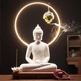 Serenemyst Colorful Ceramic Sakyamuni Buddha Statue Protection Lamp Decoration