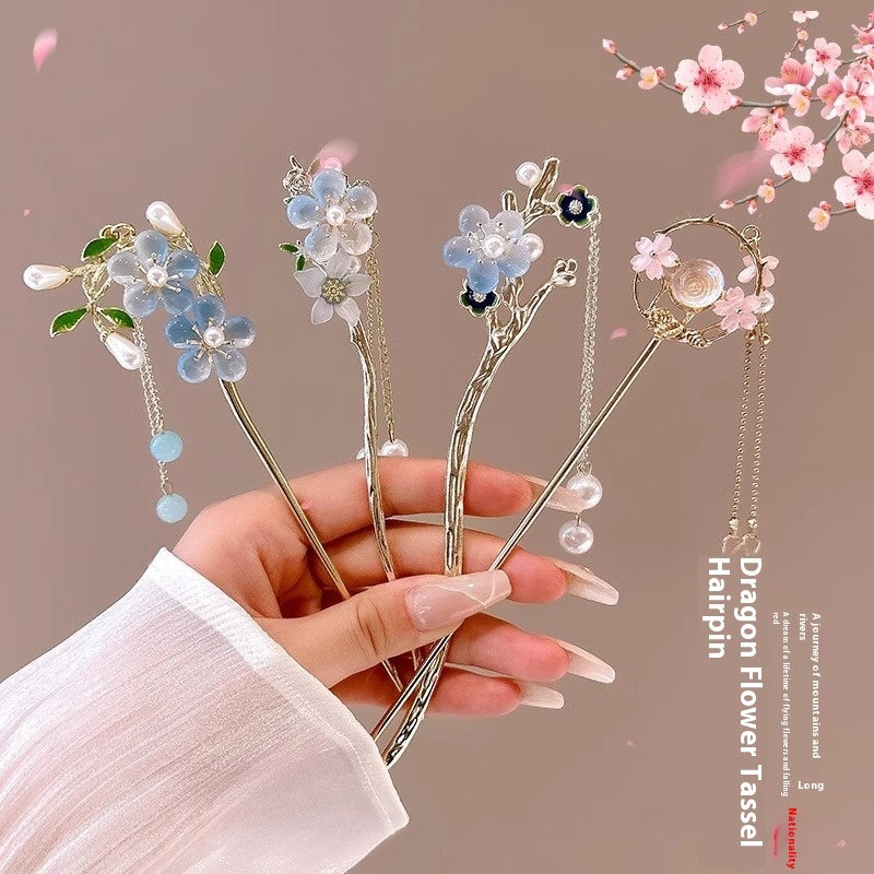 Serenemyst Classical Chinese Style Peach Blossom Tassel Healing Hairpin