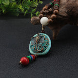 Serenemyst Vintage Nepalese Style Pendant Turquoise Wooden Mala Beads Peace Necklace