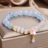 Serenemyst Aquamarine White Agate Pearl Flower Healing Charm Bracelet