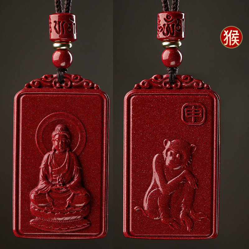 Serenemyst Natural Cinnabar Chinese Zodiac And Protection Buddha Pendant