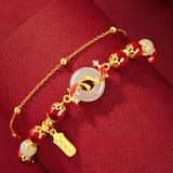 Serenemyst Cinnabar Koi Fish Jade Peace Buckle Fortune Double-Layer Bracelet