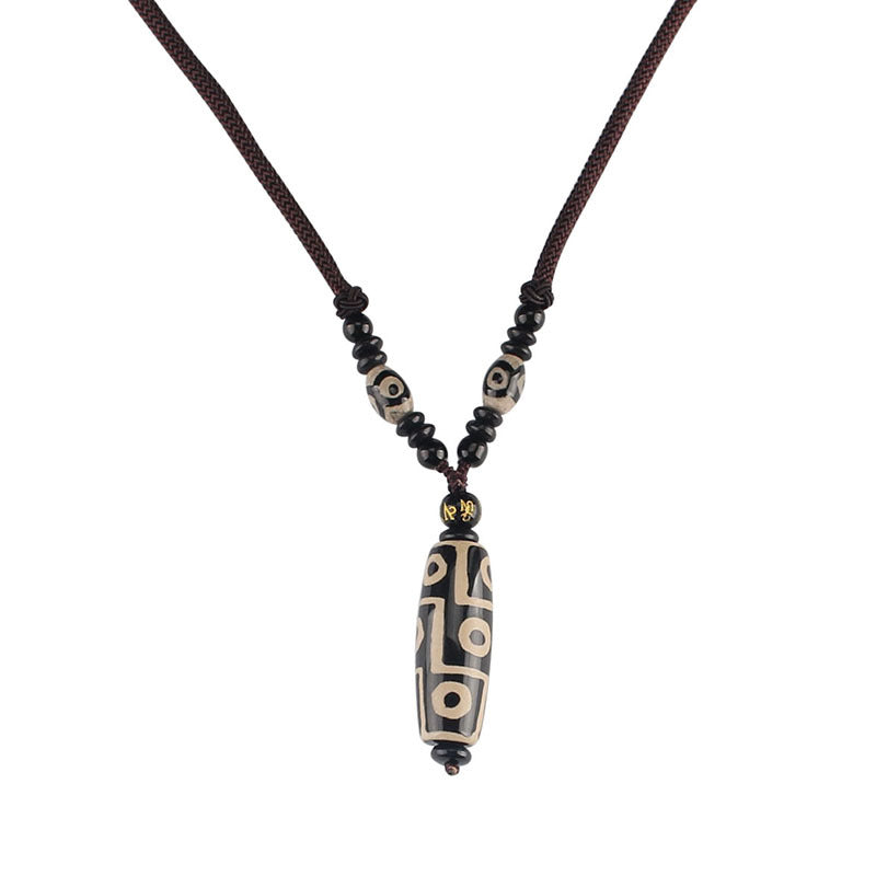 Serenemyst Tibetan Agate Nine-Eyed Dzi Pendant Protection Necklace