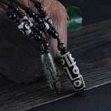 Serenemyst Tibetan Agate Nine-Eyed Dzi Pendant Protection Necklace