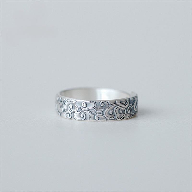 Serenemyst 999 Pure Silver Carved Cloud Pattern Adjustable Open Ring
