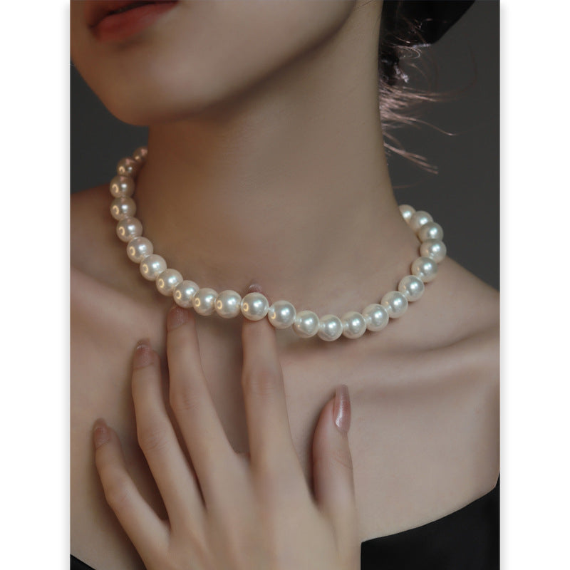 Serenemyst Natural Round White Pearl 925 Silver Clasp Purity Healing Necklace