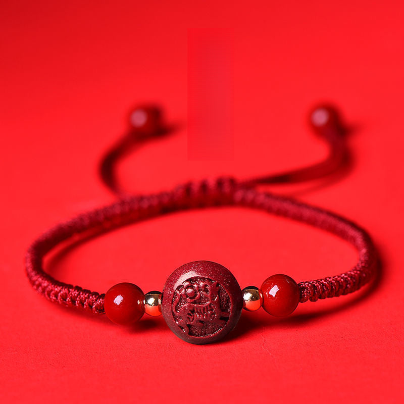 Serenemyst Red String Cinnabar Carved Chinese Zodiac Protection Bracelet