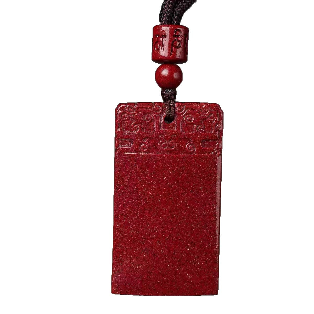 Serenemyst Natural Cinnabar Plain Meander‌ Pattern Peace Protection Pendant Necklace