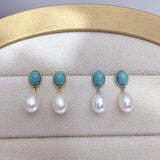 Serenemyst Natural Water Drop Pearl Turquoise Purity Earrings