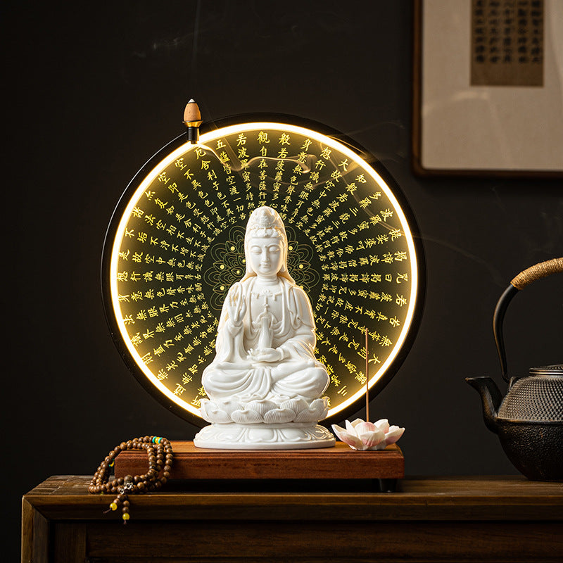 Serenemyst White Ceramic Protection Statue Decoration of Ksitigarbha Guanyin and Sakyamuni Buddha