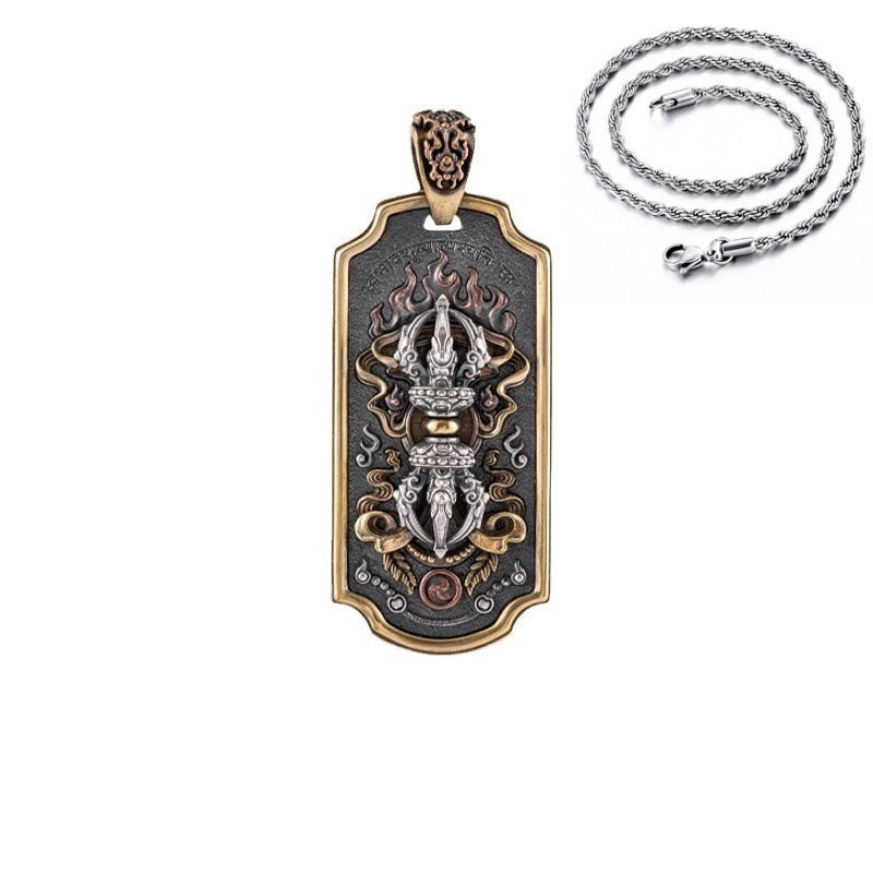 Serenemyst Tibetan 925 Sterling Silver Copper Vajra Pendant Protection Necklace