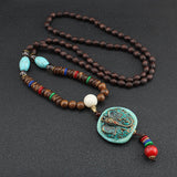Serenemyst Vintage Nepalese Style Pendant Turquoise Wooden Mala Beads Peace Necklace