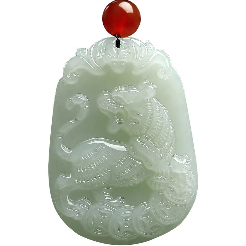 Serenemyst Natural Hetian Jade Chinese Zodiac Protection Pendant With Beads Chain