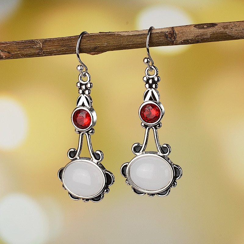 Serenemyst Copper Silver-Plated Moonstone and Agate Healing Purity Earrings