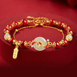 Serenemyst Cinnabar Koi Fish Jade Peace Buckle Fortune Double-Layer Bracelet