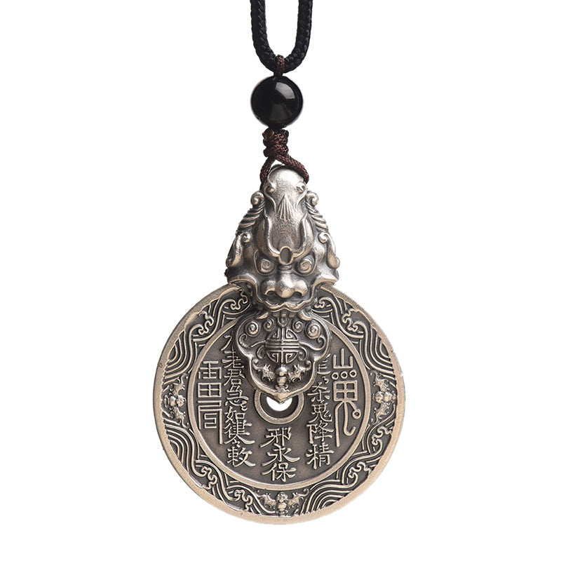Serenemyst Sterling Silver Pixiu Bagua Coin Pendant Protection Necklace