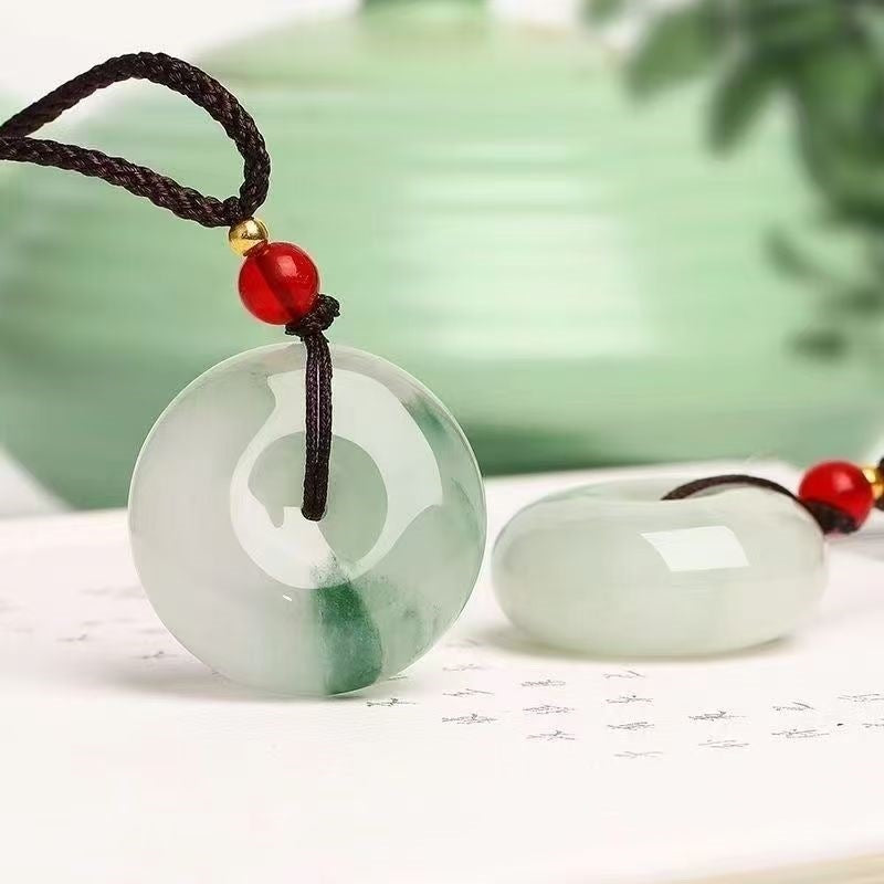 Serenemyst Natural Tianshan Jade Peace Buckle Healing Pendant Necklace