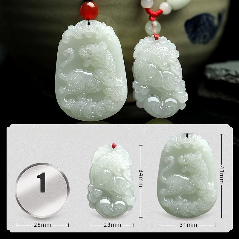 Serenemyst Natural Hetian Jade Chinese Zodiac Protection Pendant With Beads Chain