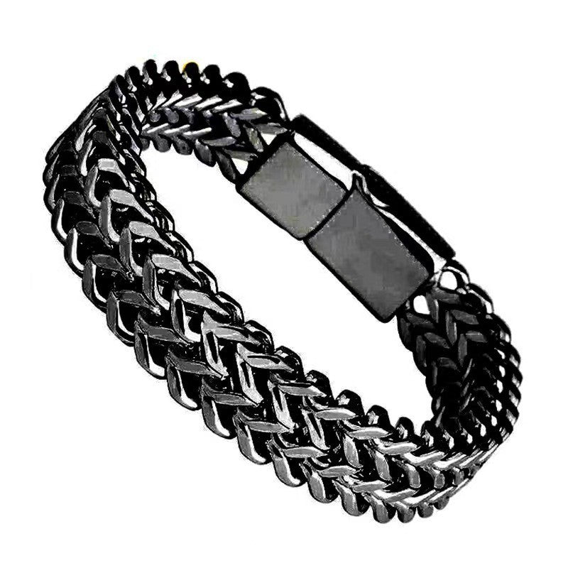 Serenemyst Stainless Steel Alloy Button Fish Scale Double Row Men's Bracelet