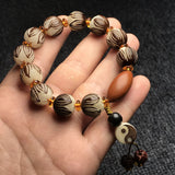 Serenemyst White Jade Bodhi Seed Root Carved Meditation Bracelet