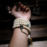 Serenemyst White Bodhi Seed Beads Harmony Mala Bracelet