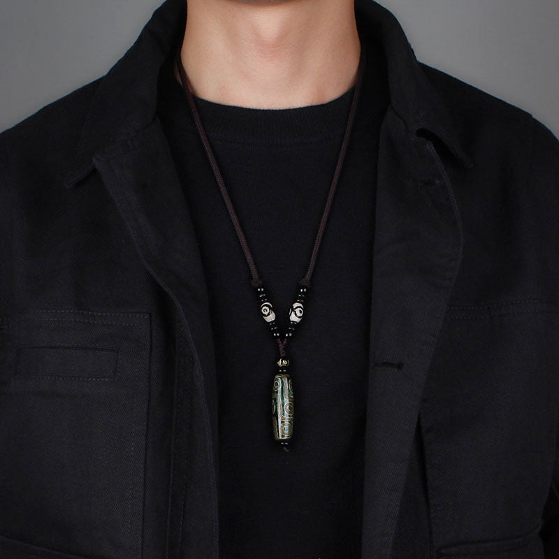 Serenemyst Tibetan Agate Nine-Eyed Dzi Pendant Protection Necklace