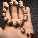 Serenemyst White Jade Bodhi Seed Root Carved Meditation Bracelet