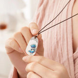 Serenemyst Retro Sterling Silver Water Pattern Cloisonne Lotus Pendant Protection Necklace