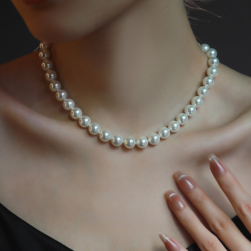 Serenemyst Natural Round White Pearl 925 Silver Clasp Purity Healing Necklace