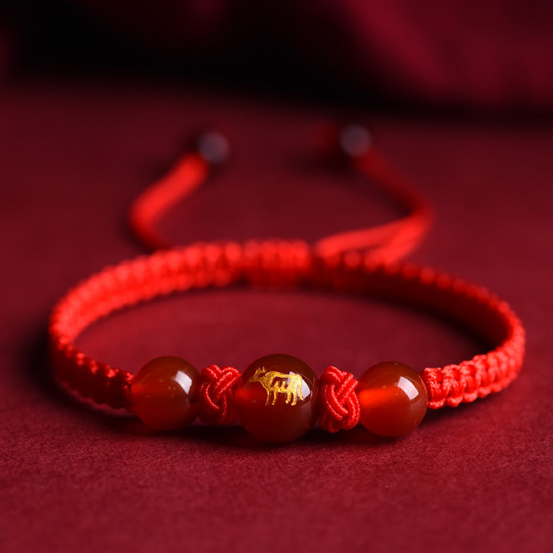 Serenemyst Twelve Zodiac Red String Red Agate Fortune Bead Bracelet