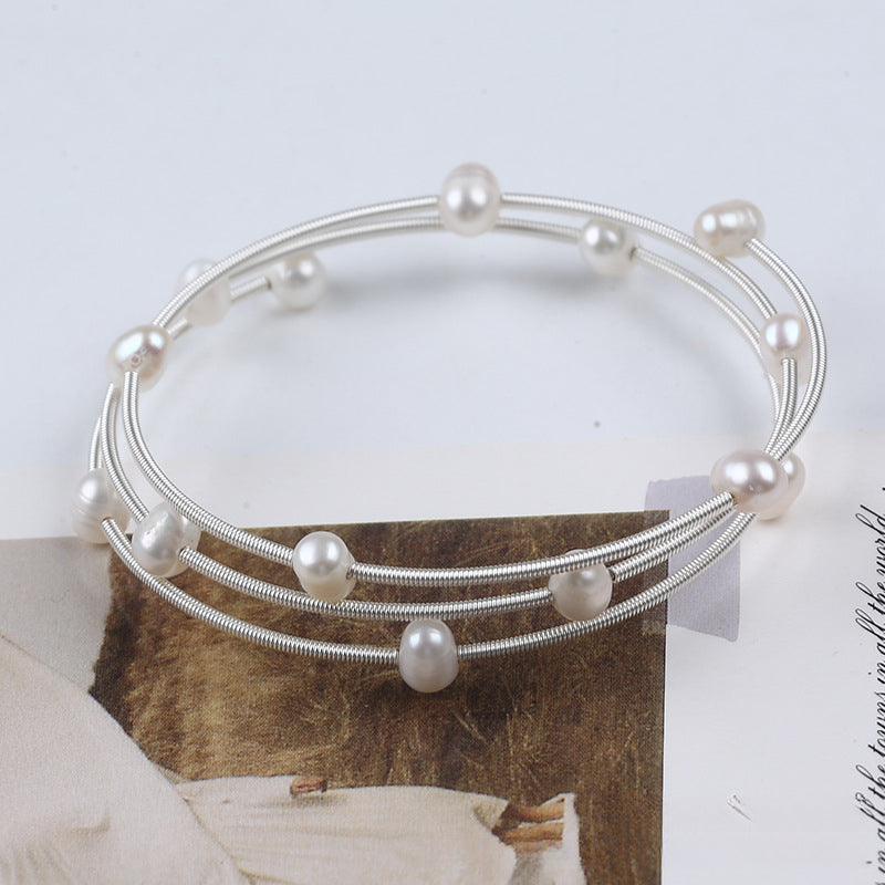Serenemyst Natural Round Pearl Copper Silver-Plated  Healing Purity Bracelet